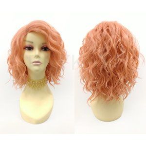 Peachy Pink Lace Front Wavy Lob Heat Resistant Wig
